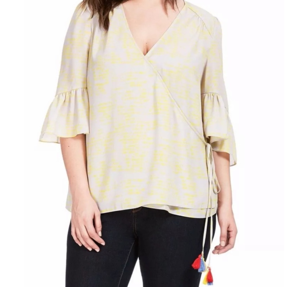 NWT Melissa McCarthy seven7 tasseled wrap top shirt plus size 0X sweet corn
